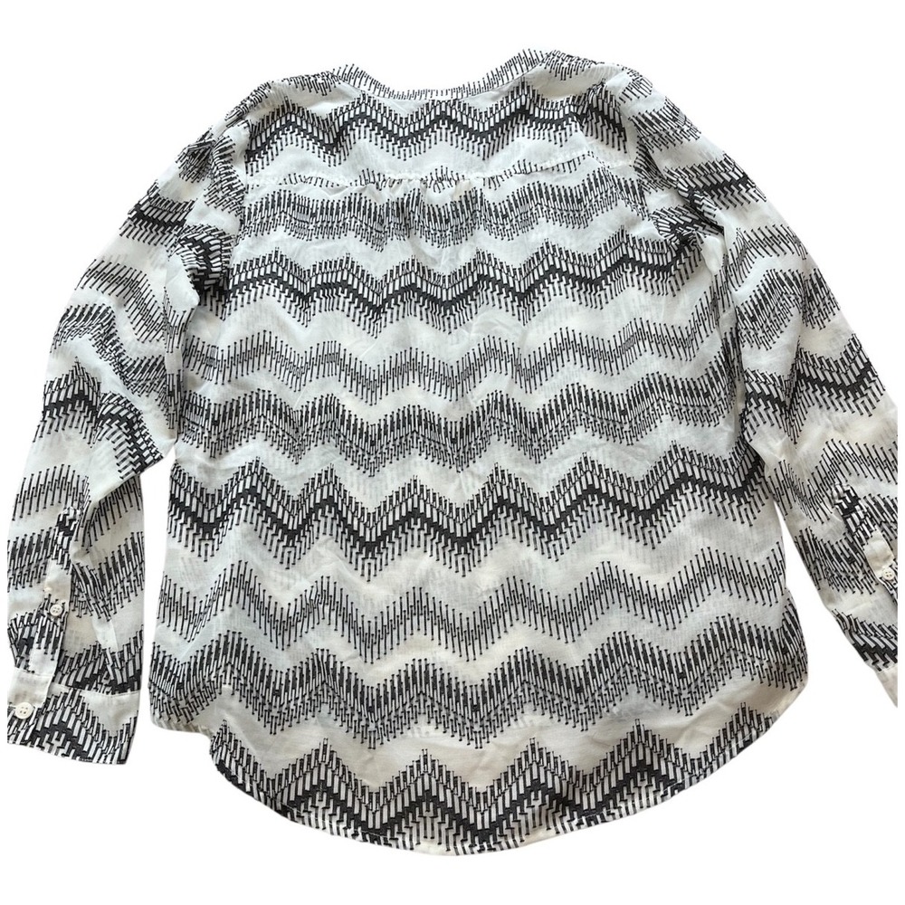 J. Crew Chevron Semi-Sheer Black & White Blouse Womens sz M Chic Spring Office - Picture 11 of 16